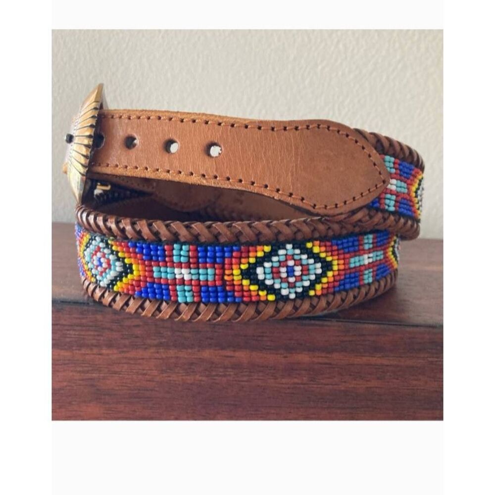 Vintage LL Bean beaded women's leather belt 39 inch total length - Picture 3 of 11